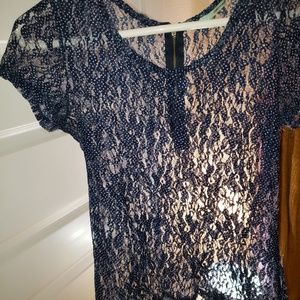 Blue lace top with zipper in back